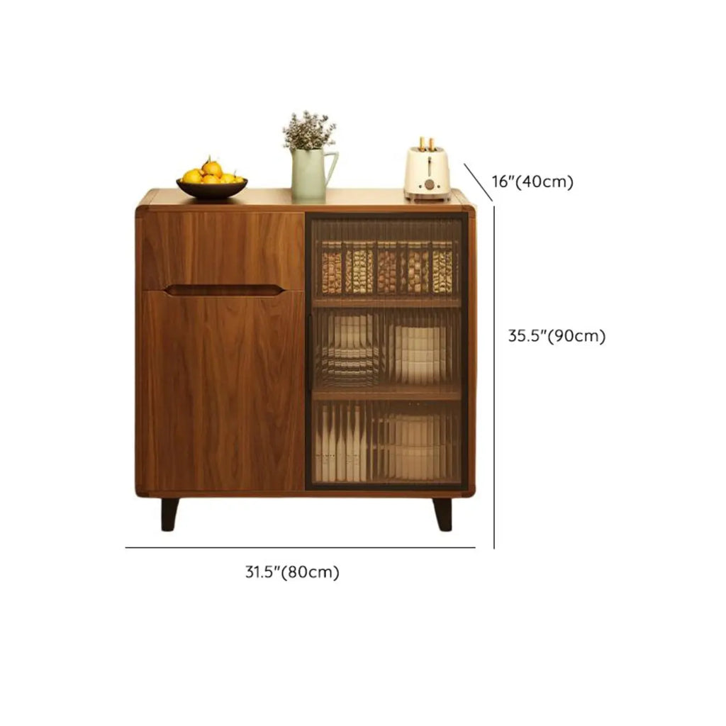 Buffet décontracté en bois brun avec portes vitrées