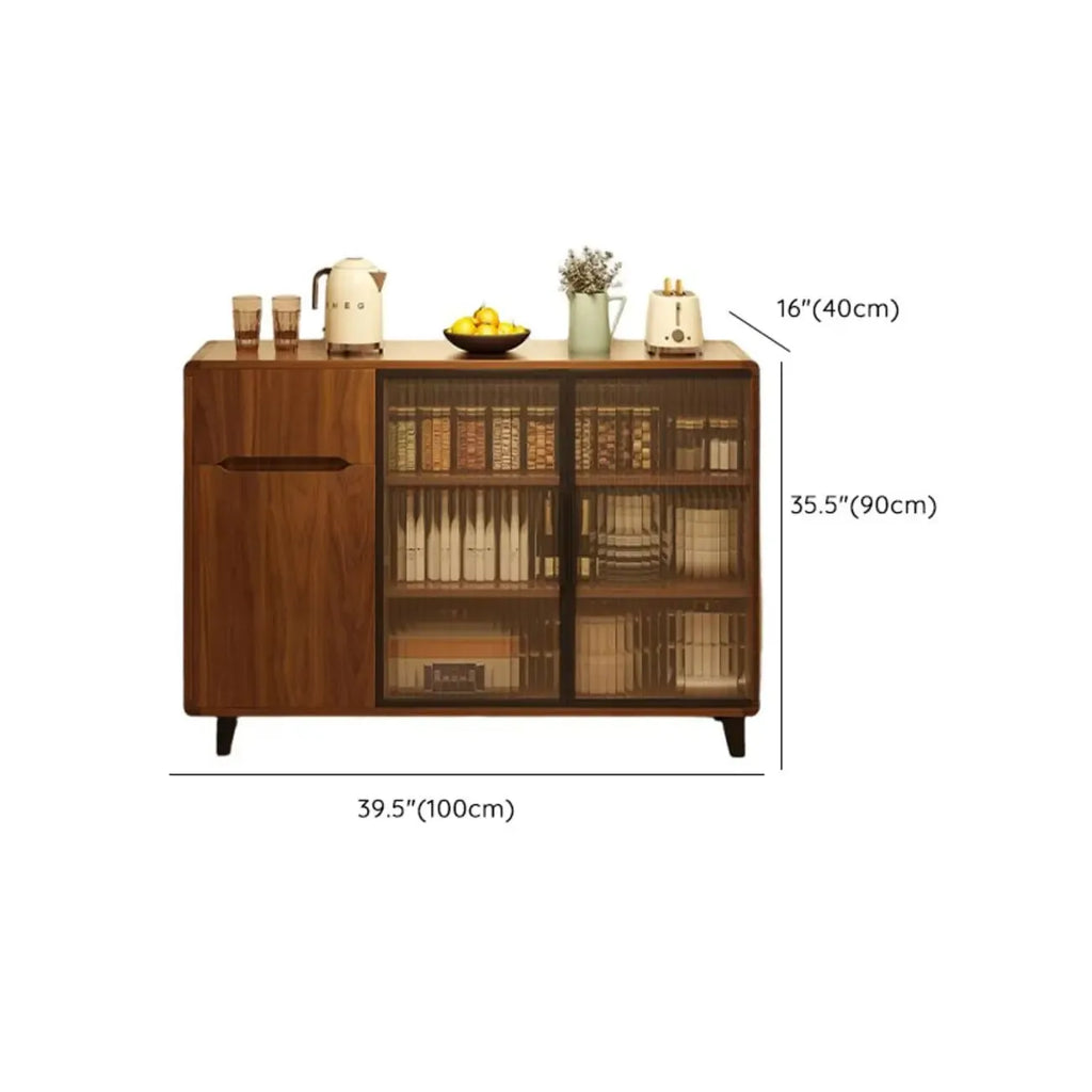Buffet décontracté en bois brun avec portes vitrées