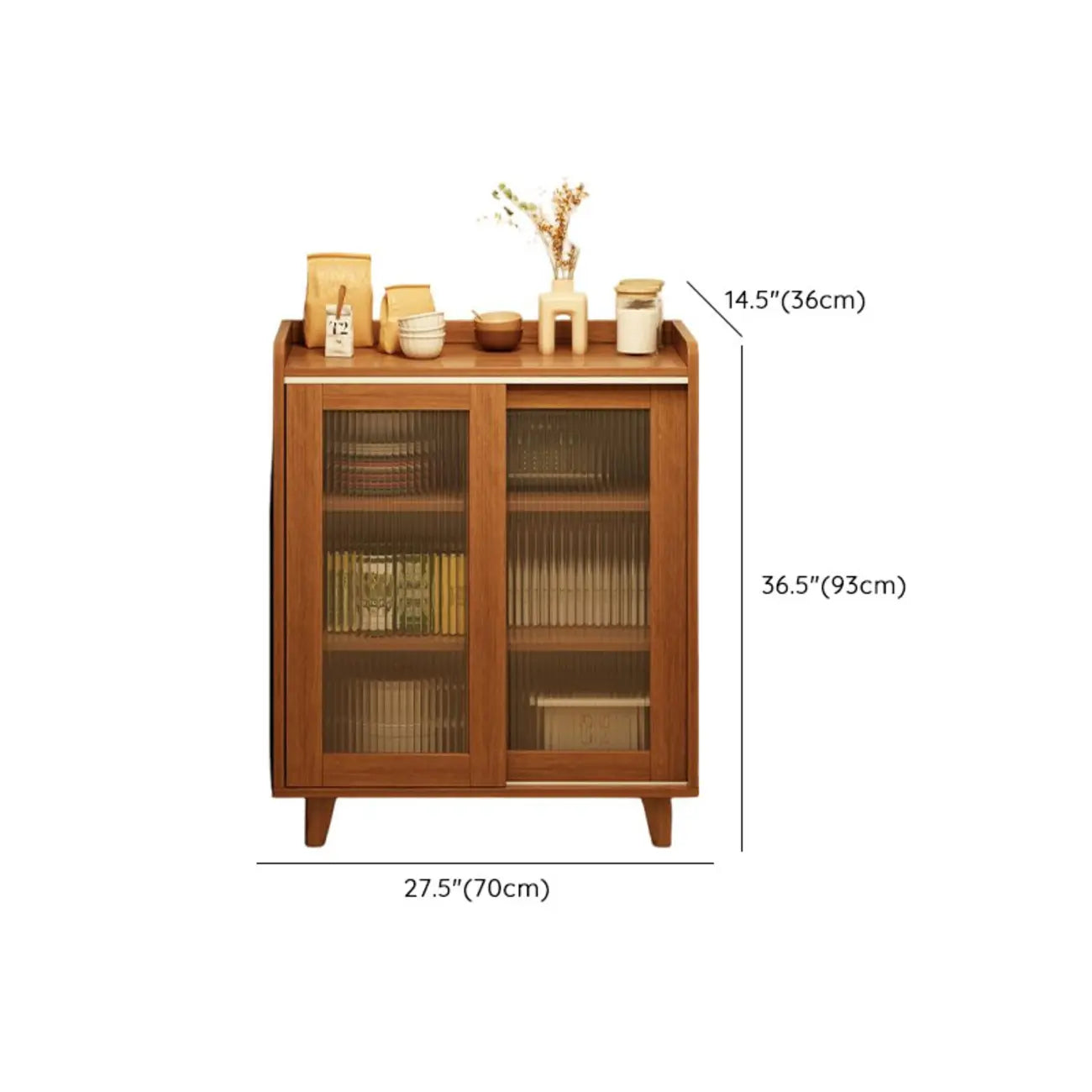 Buffet décontracté en bois brun avec portes vitrées