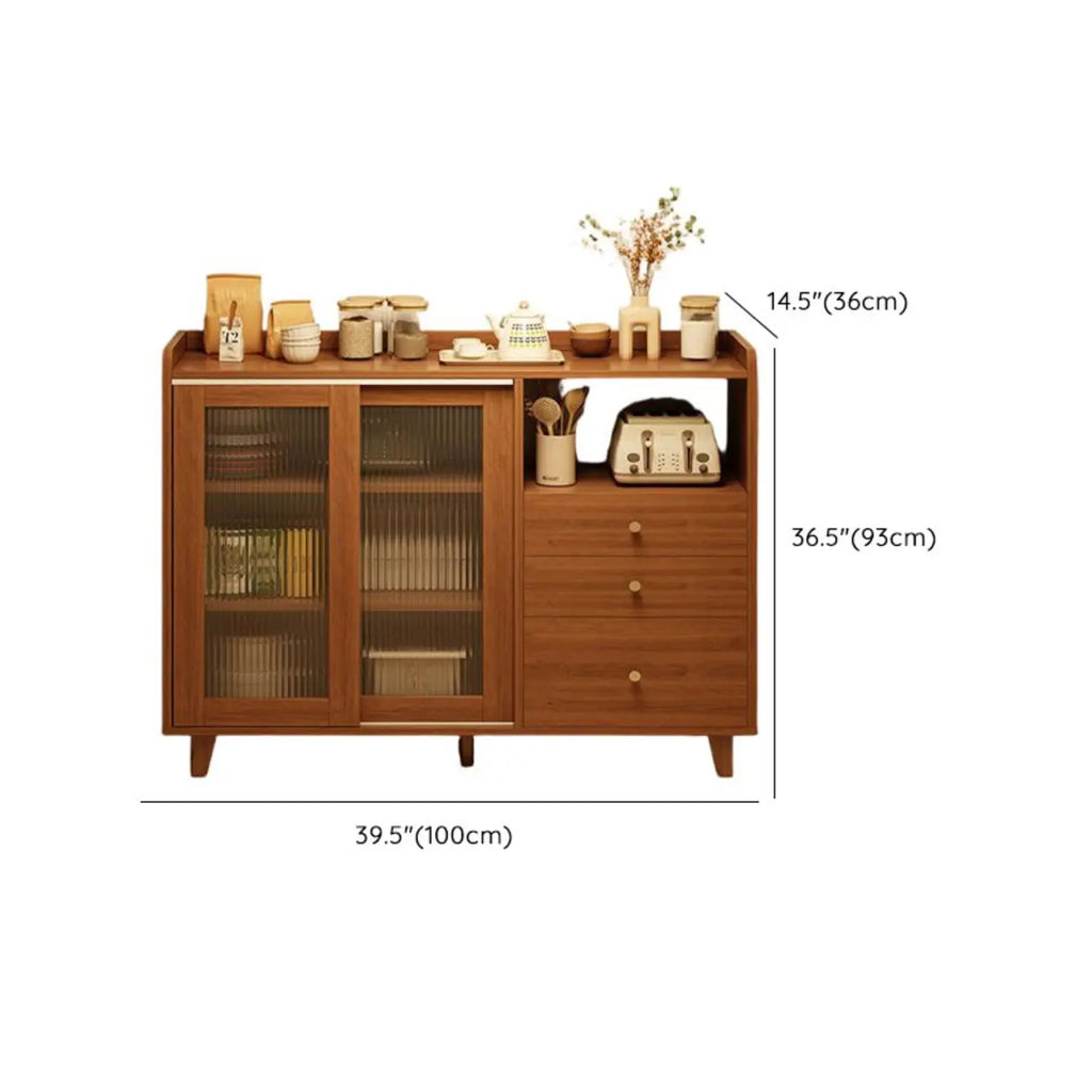 Buffet décontracté en bois brun avec portes vitrées