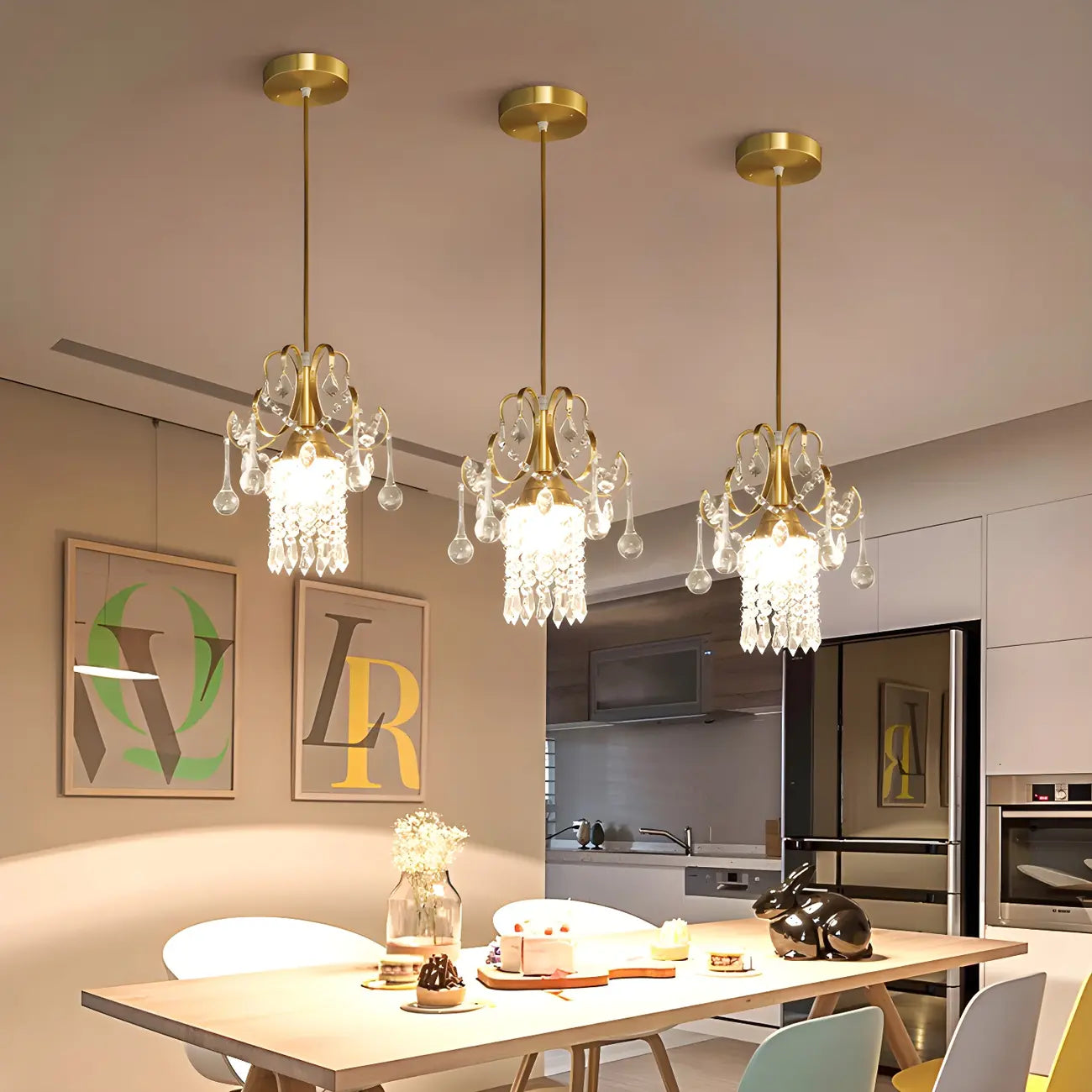 Suspension de luxe avec accents de cristal doré
