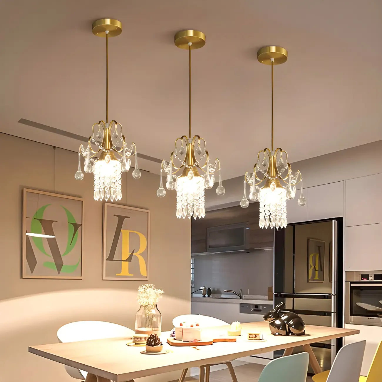 Suspension de luxe avec accents de cristal doré