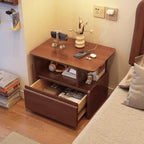 Table de chevet classique en bois brun noyer avec tiroir et étagère