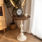Table d'appoint ronde classique en bois brun et blanc sur pied