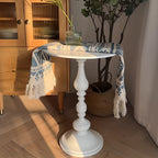 Table d'appoint ronde classique en bois brun et blanc sur pied