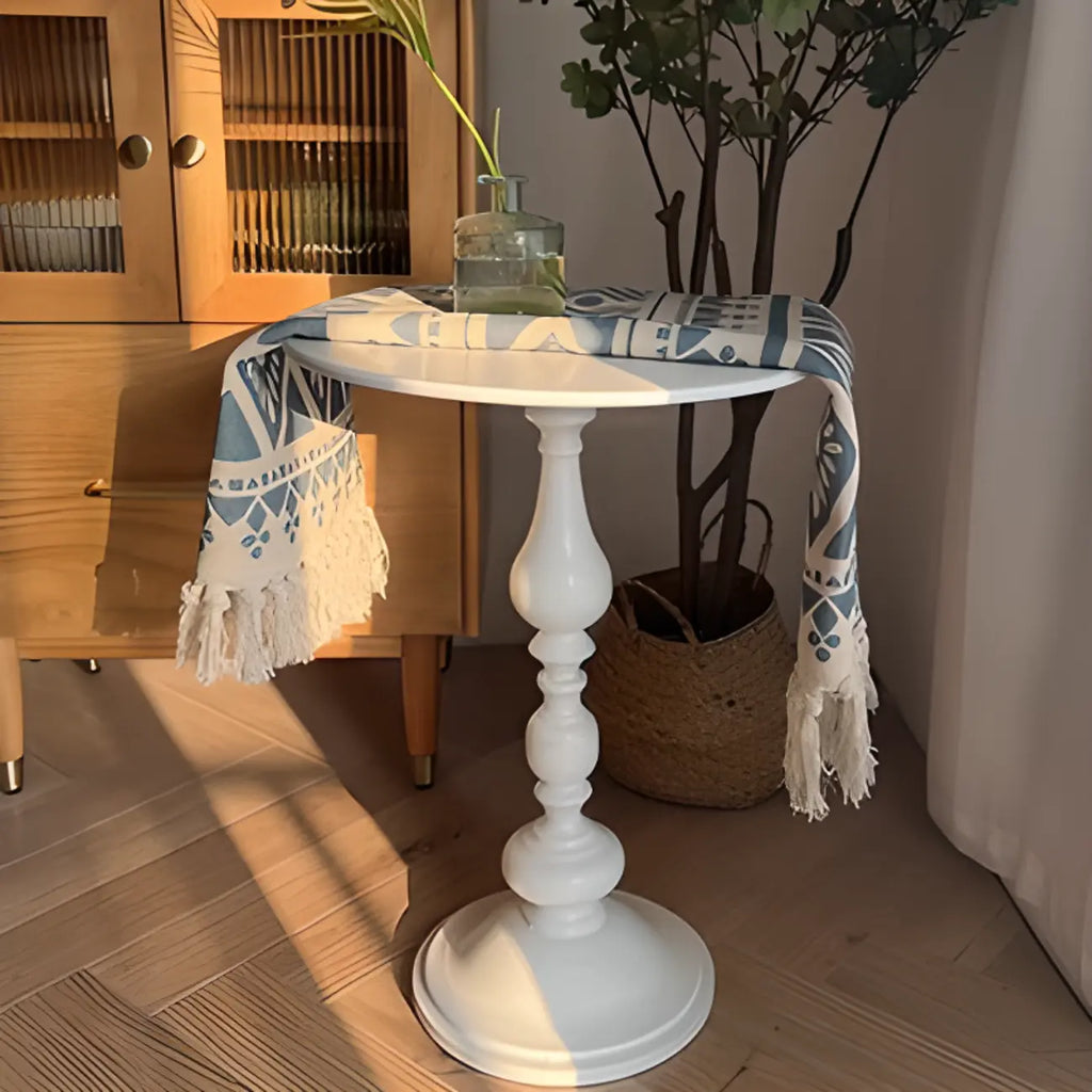 Table d'appoint ronde classique en bois brun et blanc sur pied