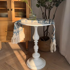 Table d'appoint ronde classique en bois brun et blanc sur pied