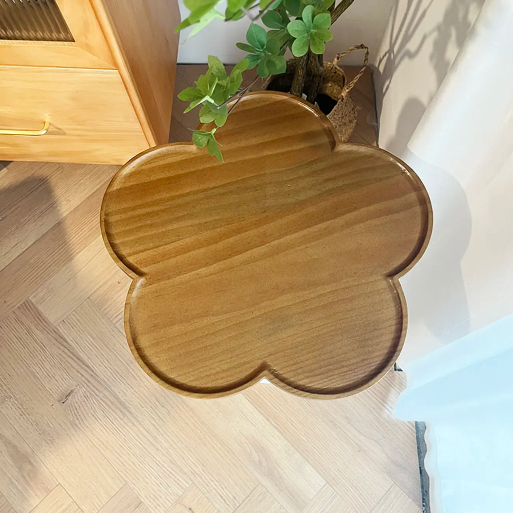 Table d'appoint ronde classique en bois brun et blanc sur pied