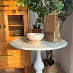 Table d'appoint ronde classique en bois brun et blanc sur pied
