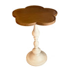 Table d'appoint ronde classique en bois brun et blanc sur pied