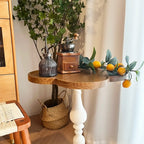 Table d'appoint ronde classique en bois brun et blanc sur pied