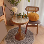 Table d'appoint ronde classique en bois brun et blanc sur pied