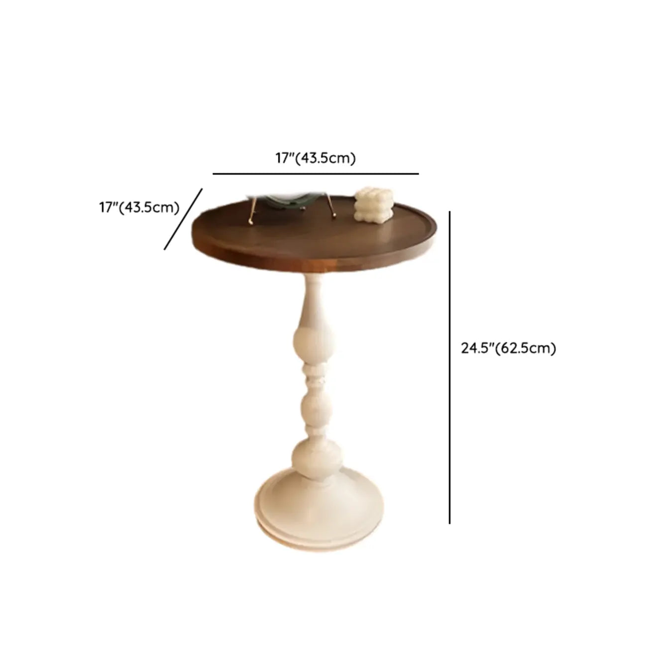 Table d'appoint ronde classique en bois brun et blanc sur pied