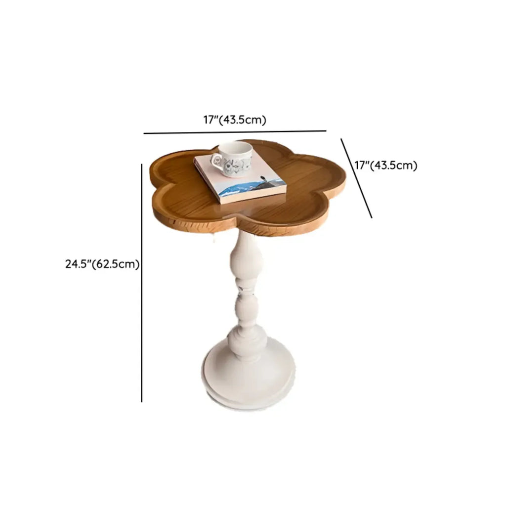 Table d'appoint ronde classique en bois brun et blanc sur pied