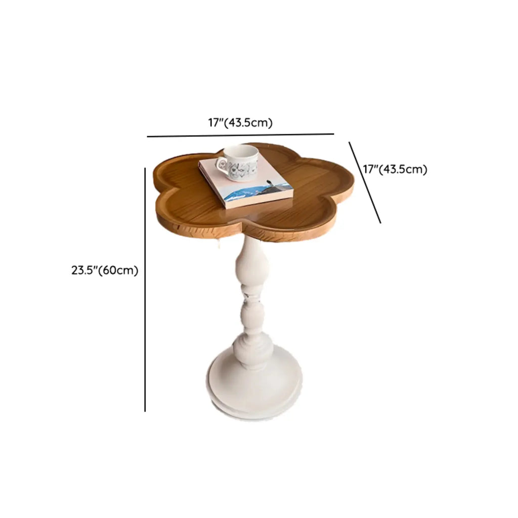 Table d'appoint ronde classique en bois brun et blanc sur pied