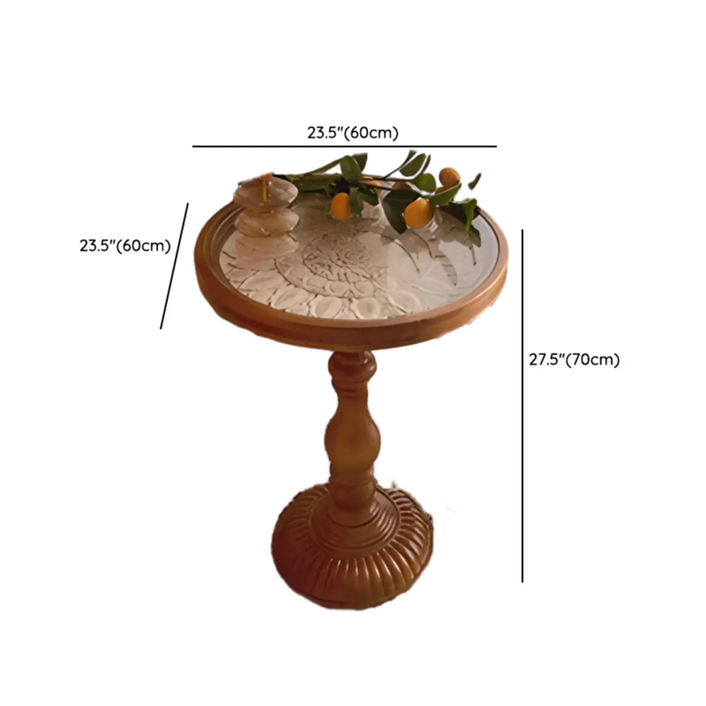 Table d'appoint ronde classique en bois brun et blanc sur pied