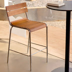 Tabourets de bar empilables rectangulaires en bois brun de style industriel avec dossier