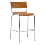 Tabourets de bar empilables rectangulaires en bois brun de style industriel avec dossier