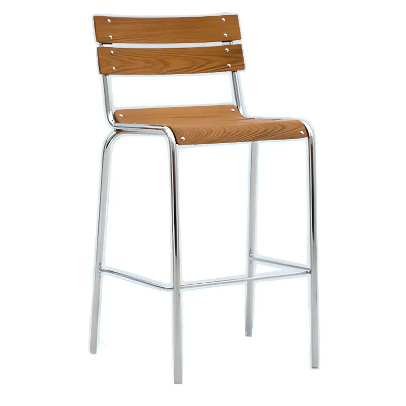 Tabourets de bar empilables rectangulaires en bois brun de style industriel avec dossier