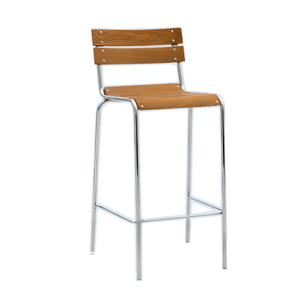 Tabourets de bar empilables rectangulaires en bois brun de style industriel avec dossier