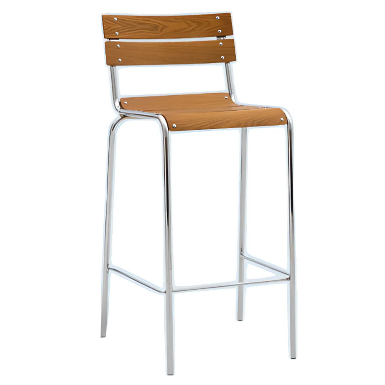 Tabourets de bar empilables rectangulaires en bois brun de style industriel avec dossier