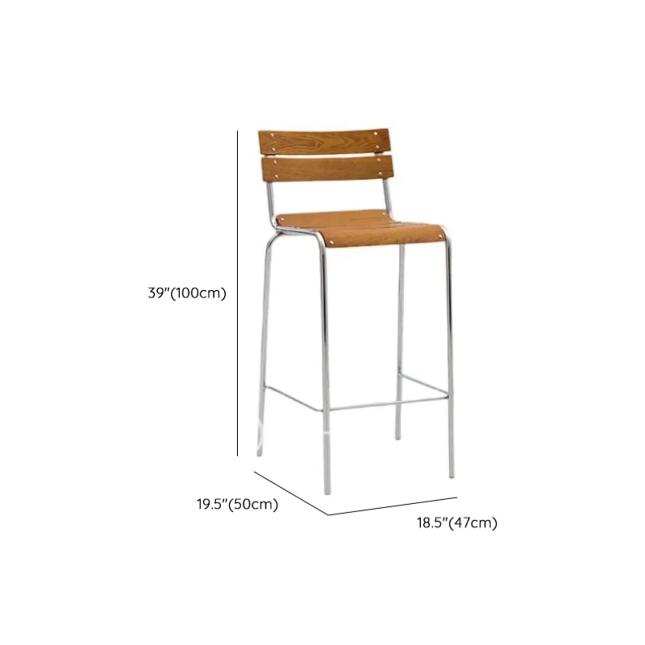 Tabourets de bar empilables rectangulaires en bois brun de style industriel avec dossier