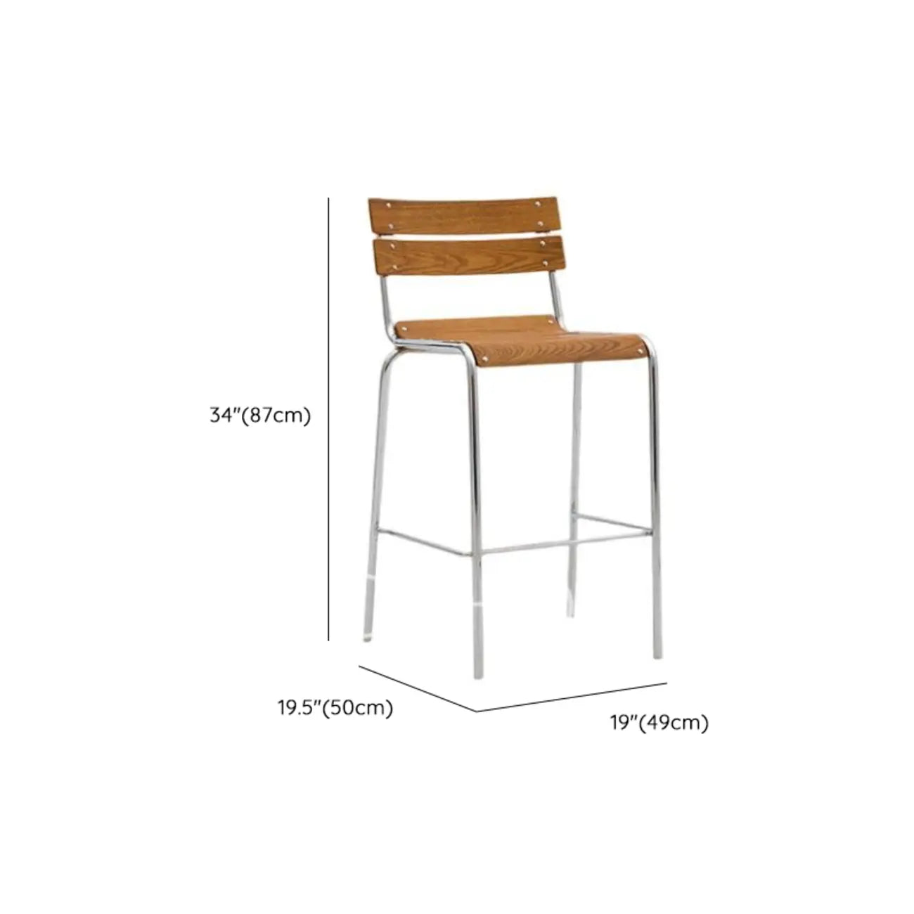 Tabourets de bar empilables rectangulaires en bois brun de style industriel avec dossier