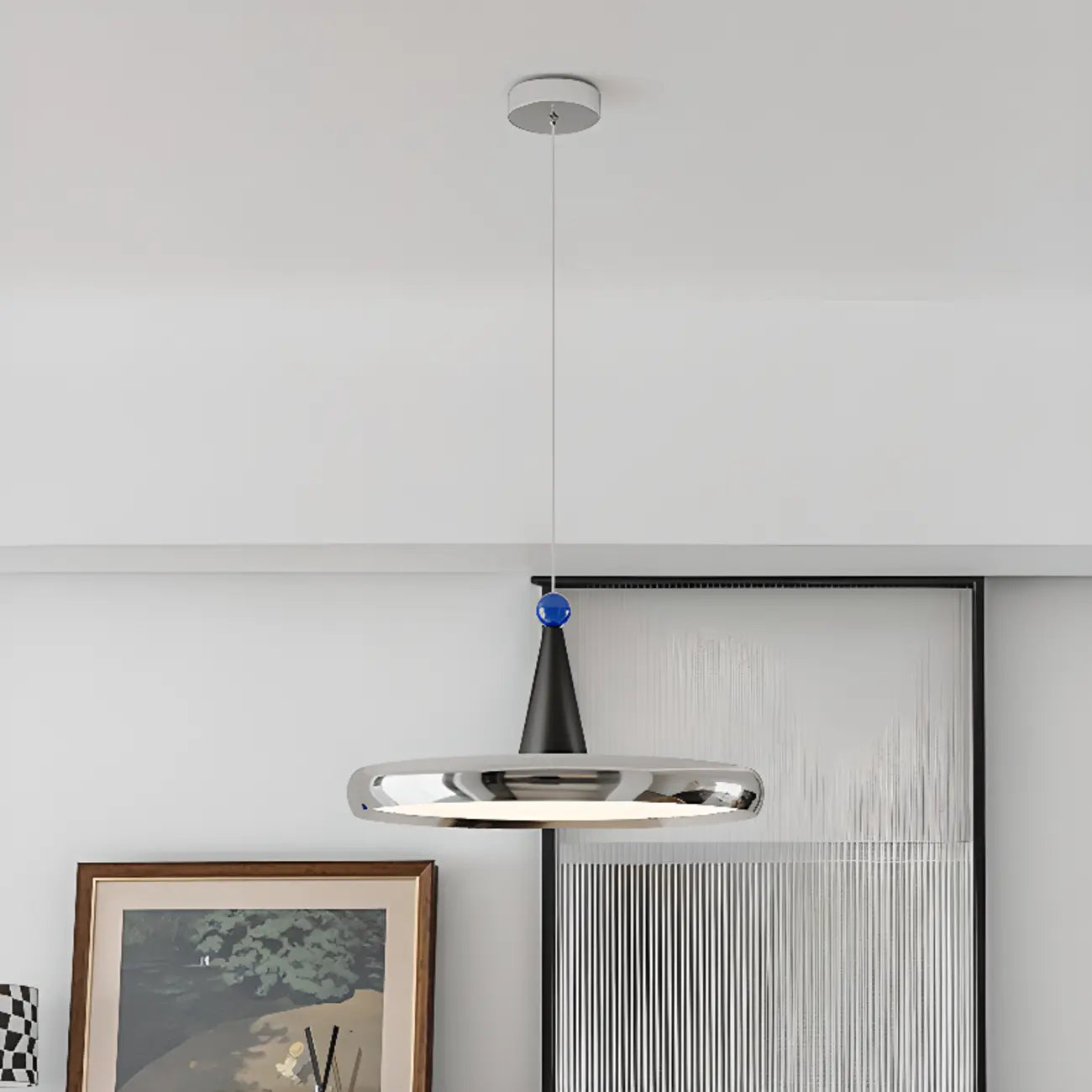 Suspension géométrique moderne en acrylique crème avec variateur multiple