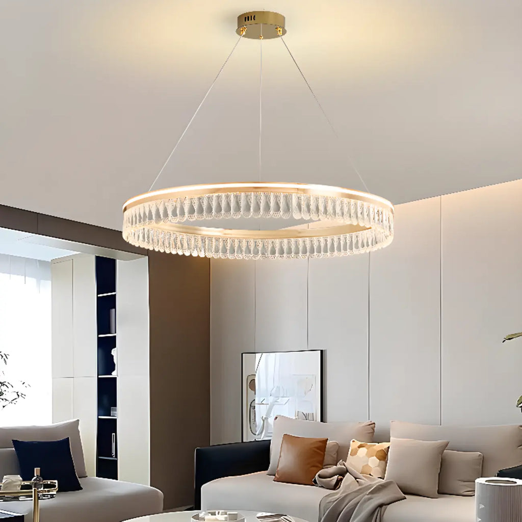 Lustres modernes à LED ronds en cristal doré à intensité variable
