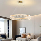 Lustres modernes à LED ronds en cristal doré à intensité variable