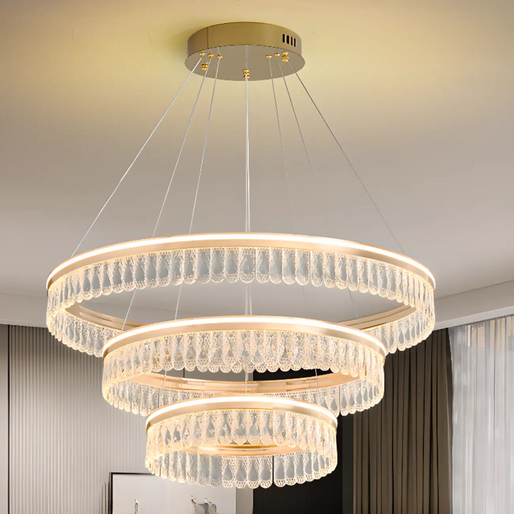Lustres modernes à LED ronds en cristal doré à intensité variable