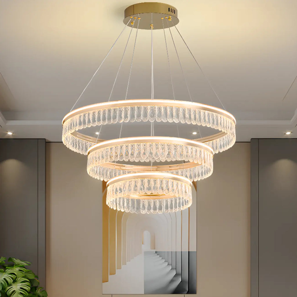 Lustres modernes à LED ronds en cristal doré à intensité variable