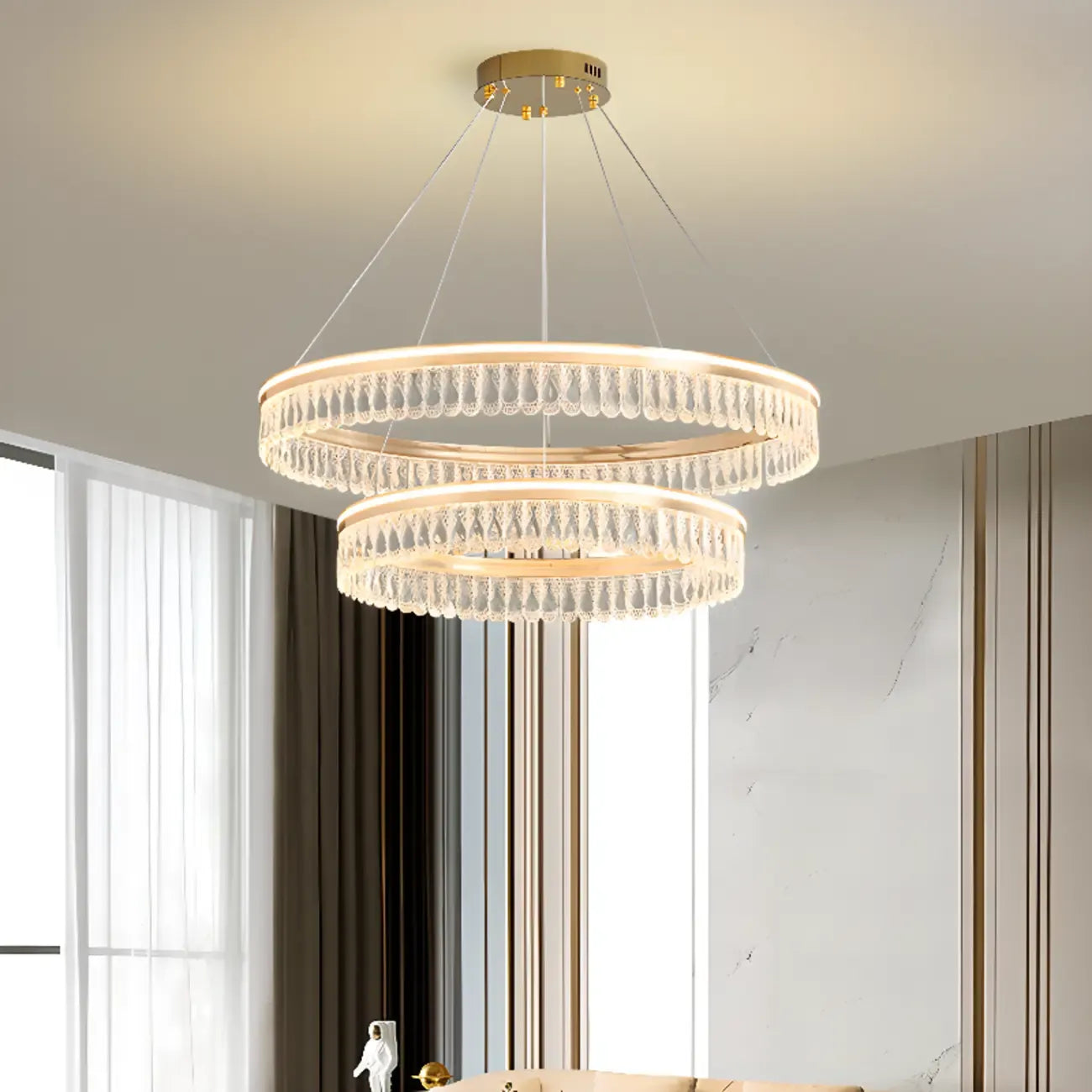 Lustres modernes à LED ronds en cristal doré à intensité variable