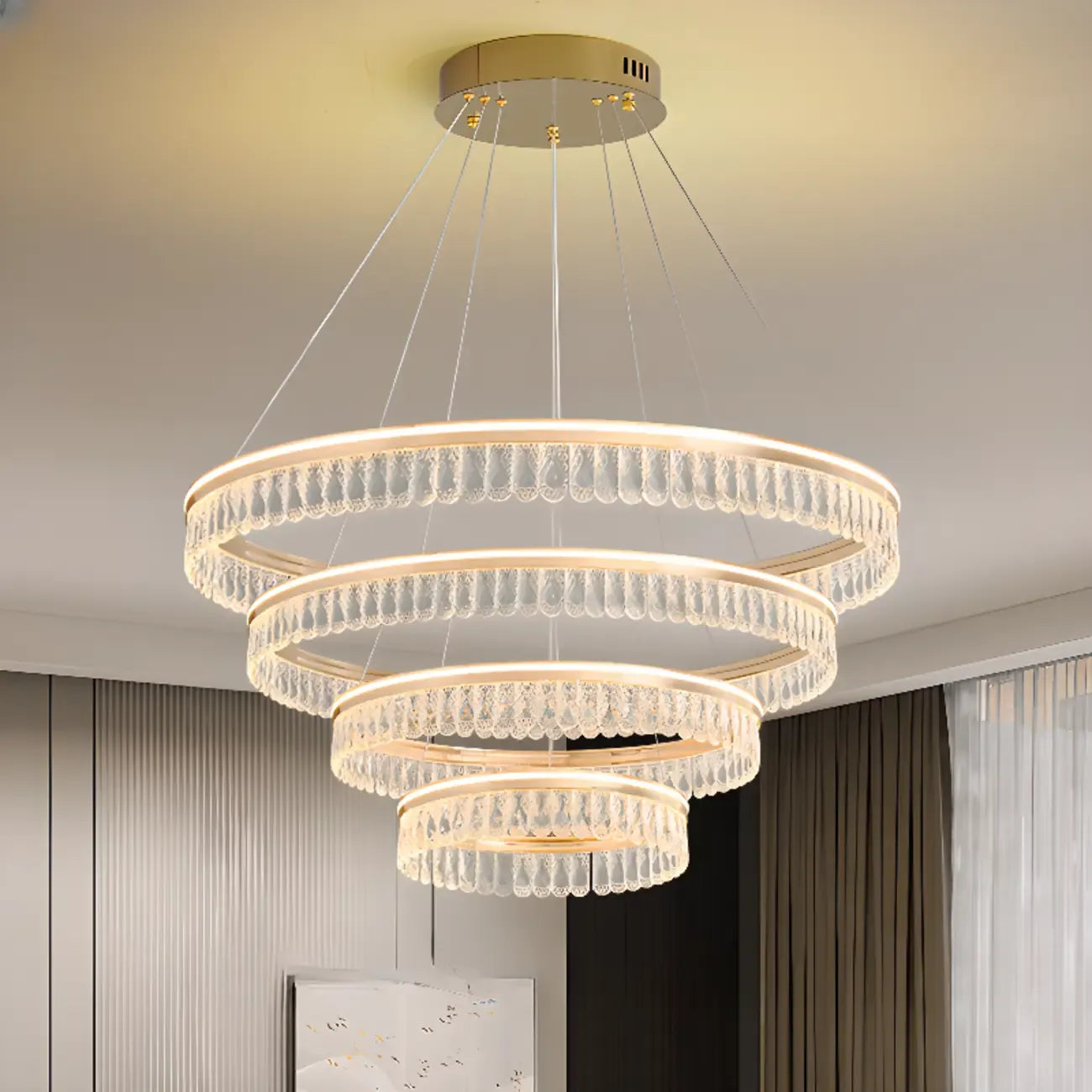 Lustres modernes à LED ronds en cristal doré à intensité variable