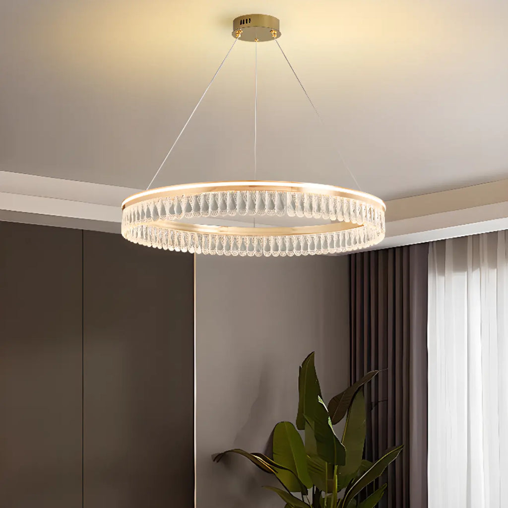 Lustres modernes à LED ronds en cristal doré à intensité variable