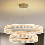 Lustres modernes à LED ronds en cristal doré à intensité variable