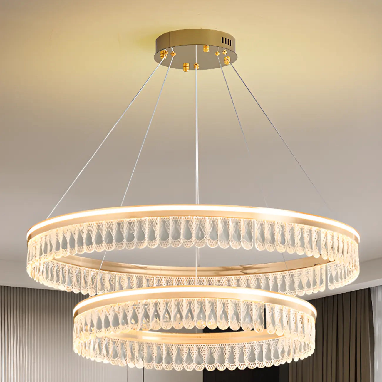 Lustres modernes à LED ronds en cristal doré à intensité variable
