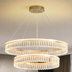 Lustres modernes à LED ronds en cristal doré à intensité variable