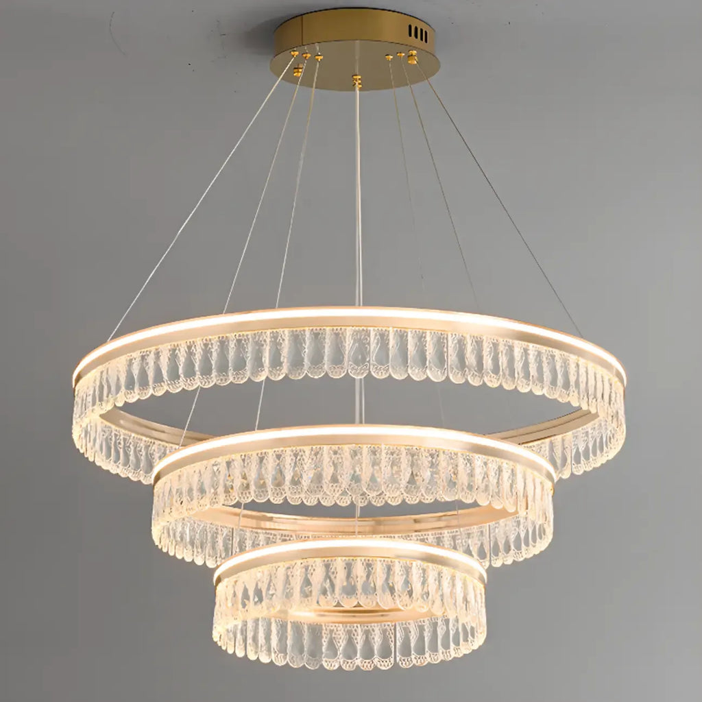Lustres modernes à LED ronds en cristal doré à intensité variable