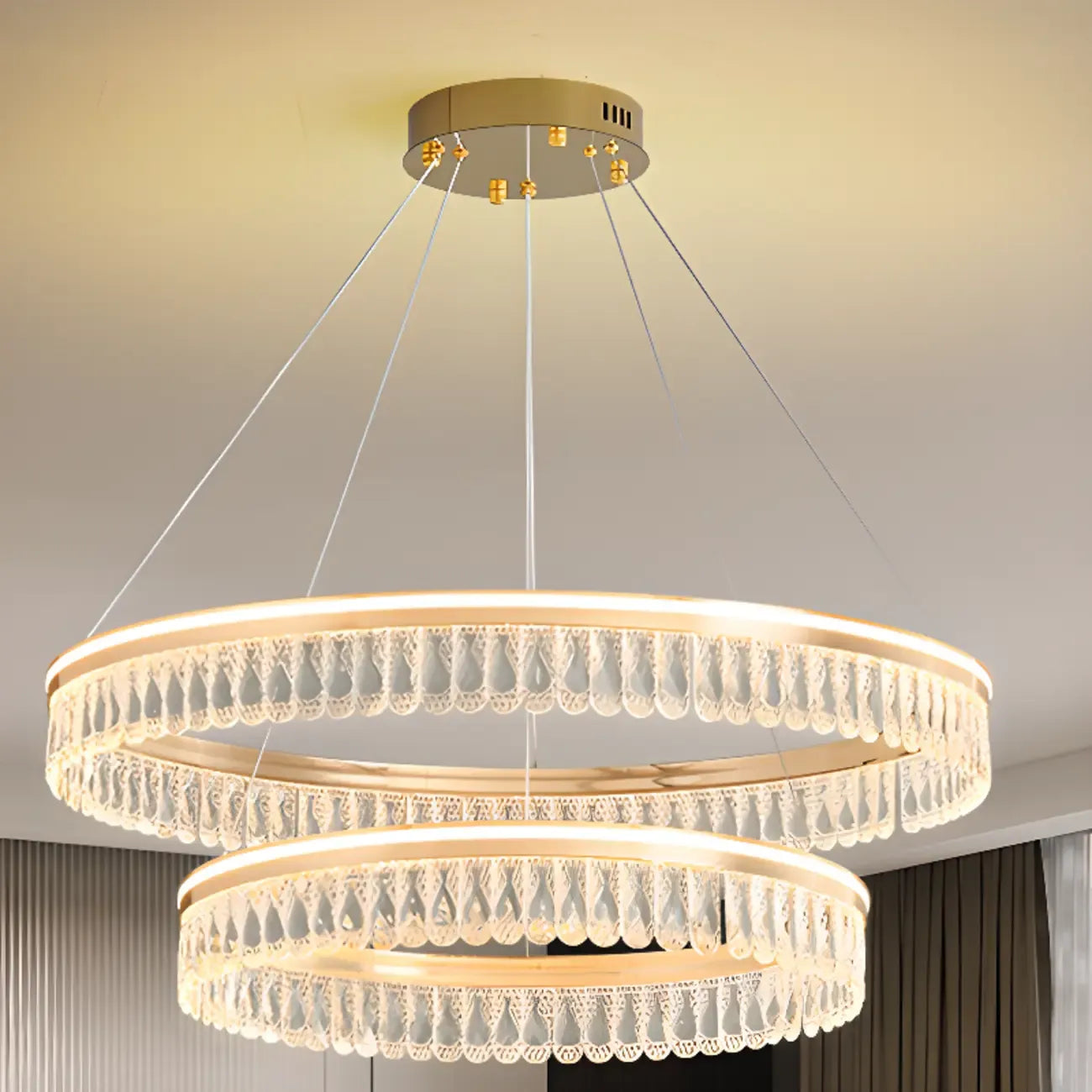 Lustres modernes à LED ronds en cristal doré à intensité variable