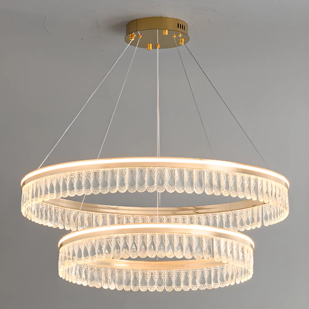 Lustres modernes à LED ronds en cristal doré à intensité variable