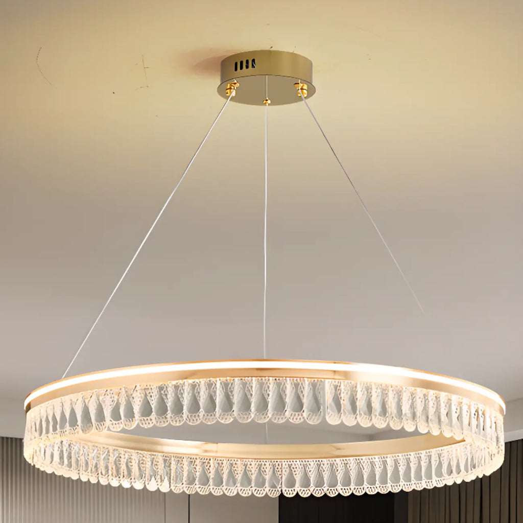 Lustres modernes à LED ronds en cristal doré à intensité variable