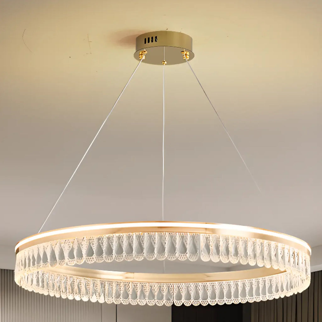 Lustres modernes à LED ronds en cristal doré à intensité variable