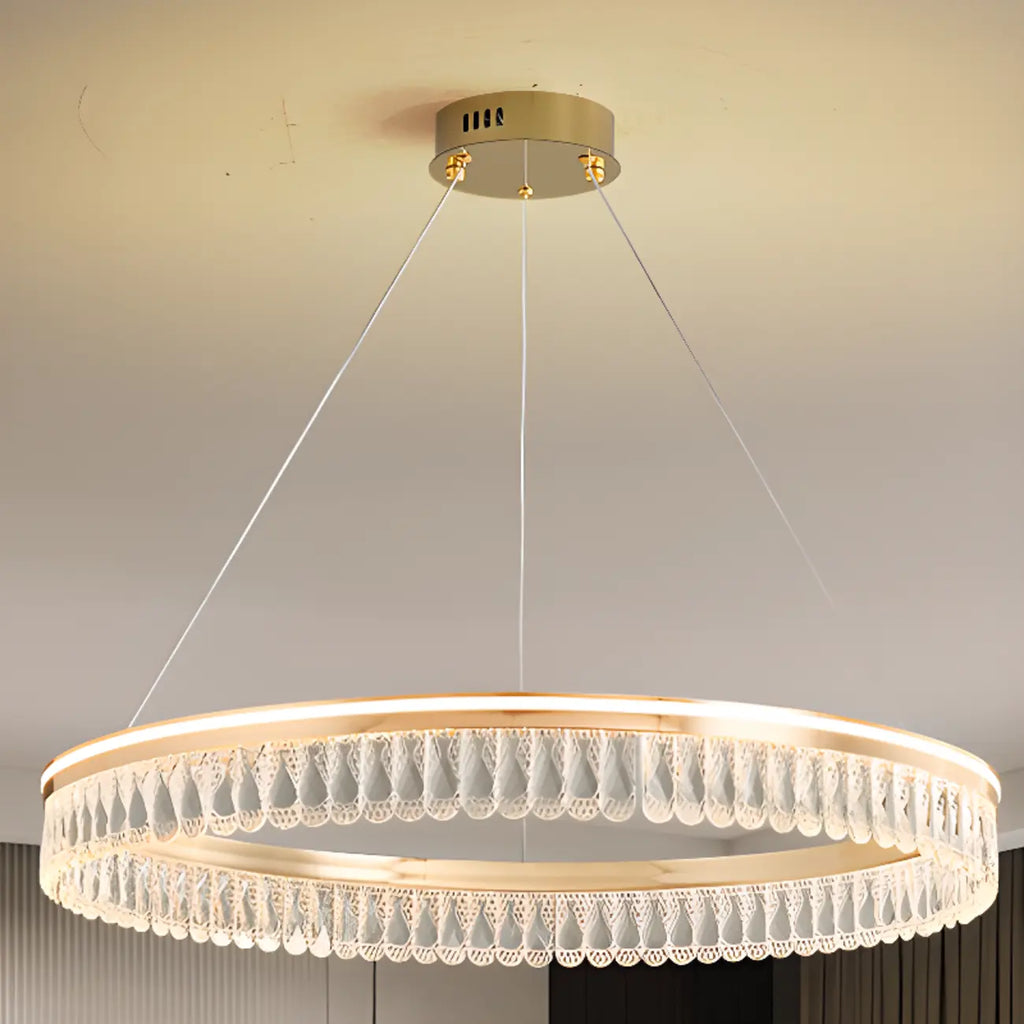 Lustres modernes à LED ronds en cristal doré à intensité variable