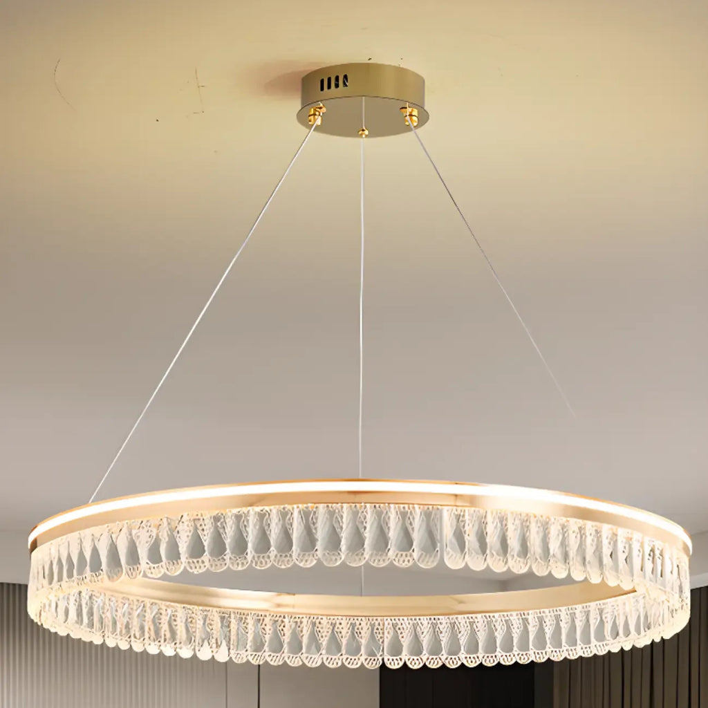 Lustres modernes à LED ronds en cristal doré à intensité variable