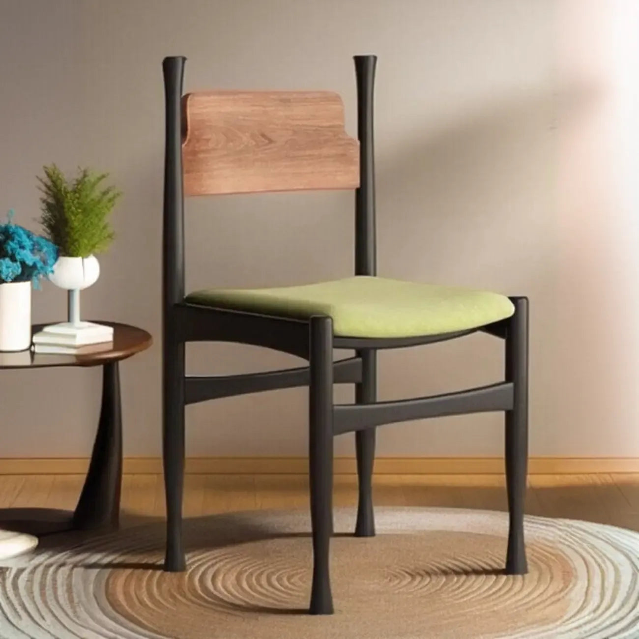 Chaise de salle à manger minimaliste vintage avec cadre en bois et revêtement rembourré