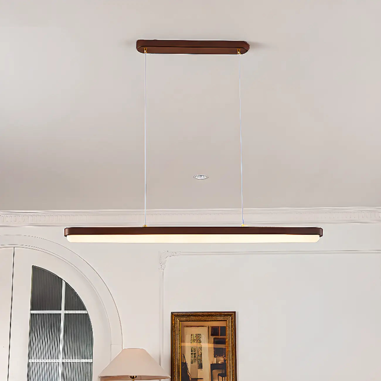 Suspension linéaire moderne marron pour îlot central, avec fixation à visser
