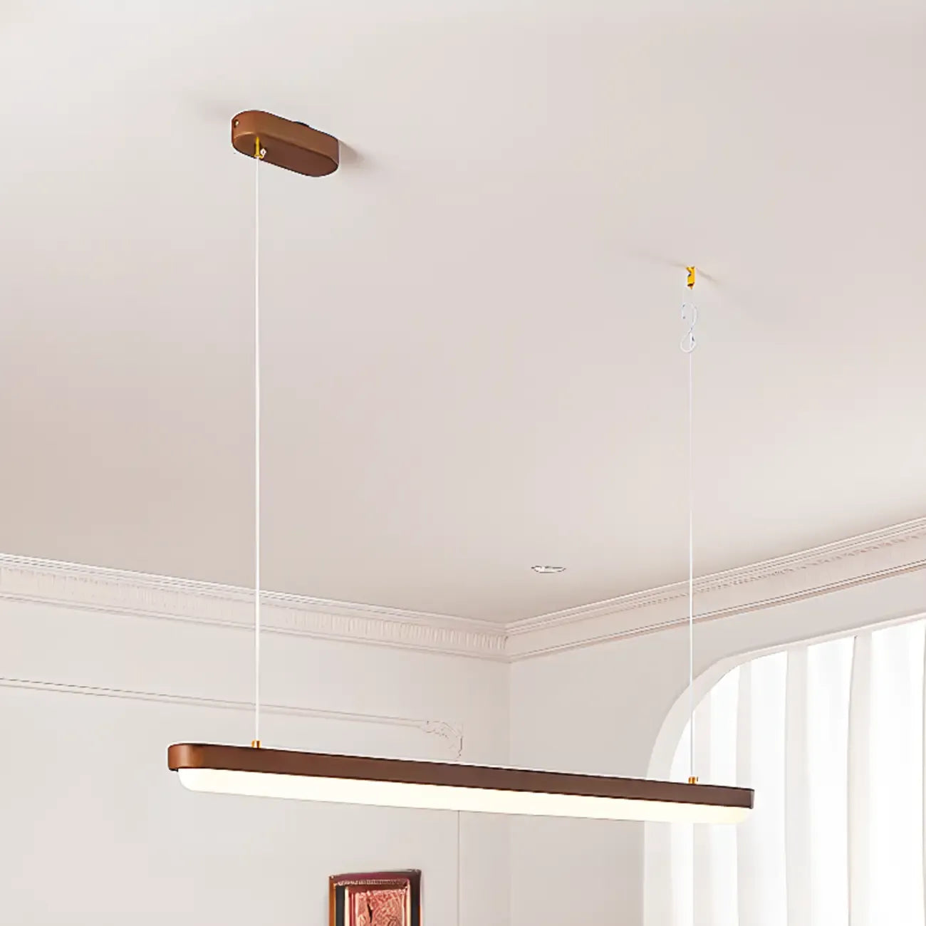 Suspension linéaire moderne marron pour îlot central, avec fixation à visser