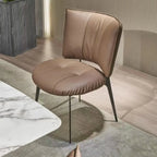Chaise de salle à manger moderne en cuir à dossier bas avec pieds en métal