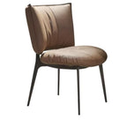Chaise de salle à manger moderne en cuir à dossier bas avec pieds en métal
